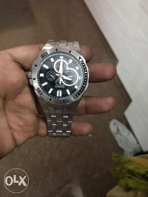 Black Round Face Casio Chronograph Watch With Silver