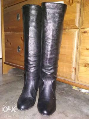 Black pure leather high heel boots, Indian size