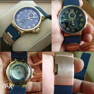 Branded luxury Chronograph Watch With Blue And Gold Strap