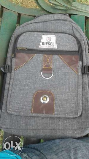 Brown And Grey Diesel Backpack