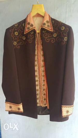 Brown And Orange Zip Traditional Tops