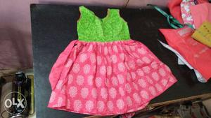 Girl's Green And Pink Tank Top Skirt