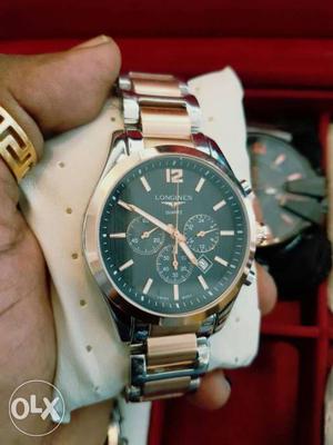 Men's Duo Tone Silver And Gold Link Chronograph Watch