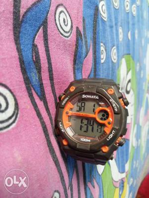 Orange And Black Sonata Digital Sports Watch
