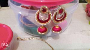 Pair Of Pink And Gold Jhumkas