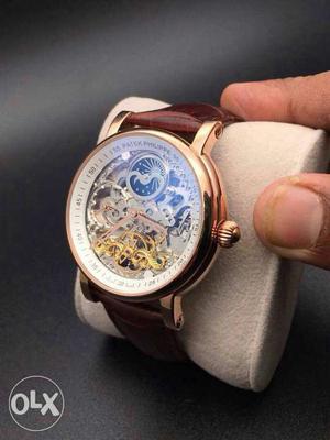 Patek Philippe Mechanical Watch With Brown Leather Band