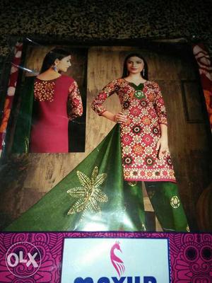 Red, Green, And White Floral Multi-colored Salwar Kameez