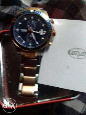 Round Blue Chronograph Watch Gold Link Band
