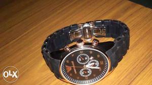 Round Emporio Armani Silver Chronograph Watch With Black
