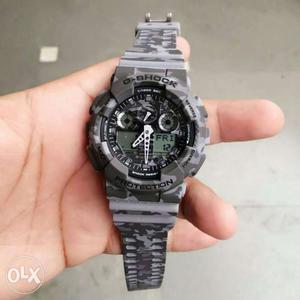 Round Gray And Black Casio G-shock Chronograph Watch