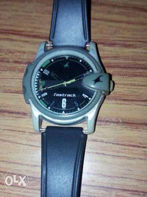 Round Green Fastrack Watch With Black Leather Band