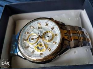 Silver And Gold 2 Tone Link Round Ediforce Chronograph Watch
