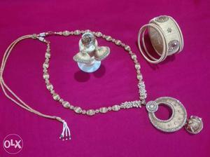 Silver Necklace And Earrings And Bracelet Set
