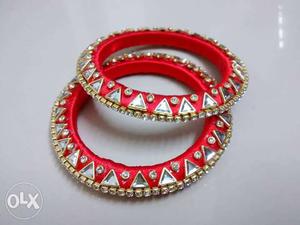 Two Brown-and-red Threaded Bangles