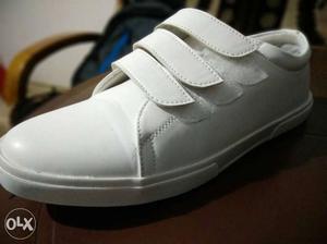 White Leather Velcro Strap Shoe
