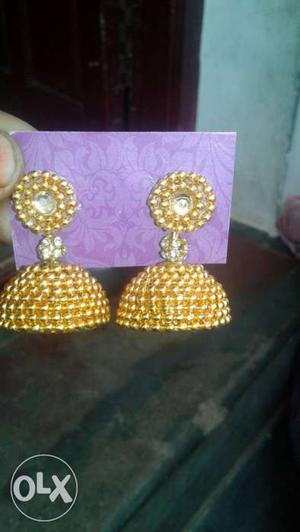 Women's Gold Beaded Jhumkas Earrings