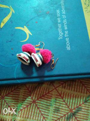 Women's Pair Of Pink White And Blue Earrings