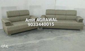 Beige And Gray Fabric Padded 2-seat And 3-seat Sofas