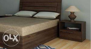 Brown Wooden Bed Frame With 2 side tables