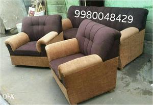 Brown and cream combination fabric sofa set 3+1+1