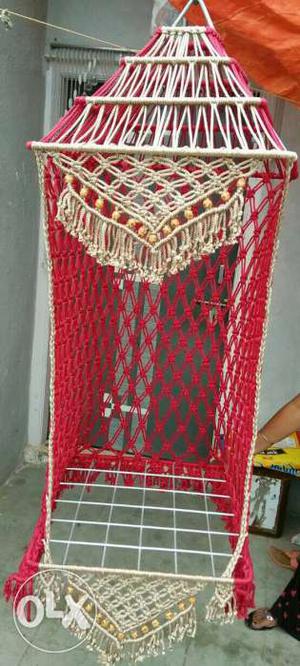 Red And White Crochet Hanging