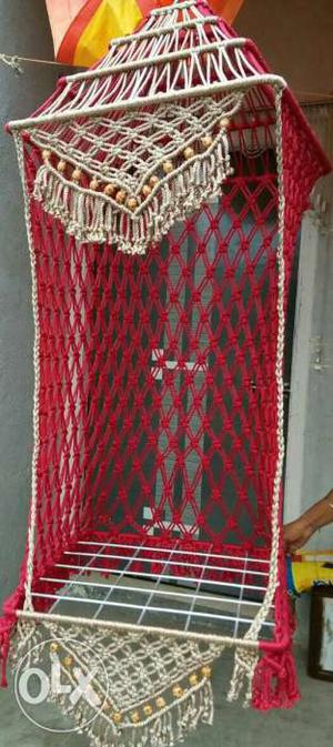 Red And White Knitted Hanging Rack