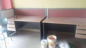 Two Brown Wooden Single Pedestal Desks