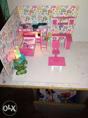 White And Pink Sunboard Doll House