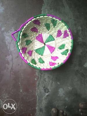 White, Green And Purple Knitted Bowl