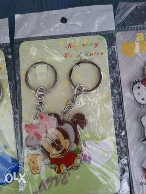 Baby Mickey And Minnie Mouse Keychain In Clear Plastic