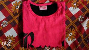 Branded Pink And Black Crew-neck Shirt unused