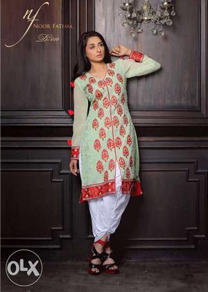 Embroidered chiffon party wear kurtis by noor fatima