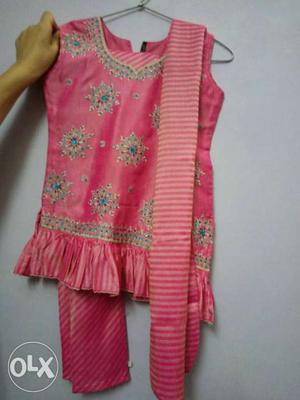 Girls cute pink suit with churidaar and dupatta