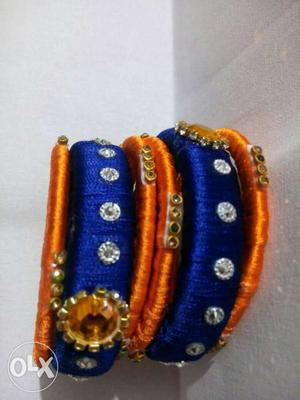 Gold, Blue, Orange And Silver Bangles