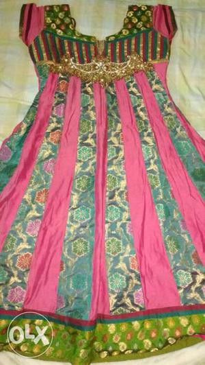 Green, Pink, And Beige Sari