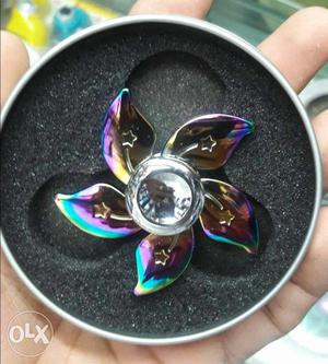 Iridescent 5-axis Fidget Hand Spinner With Gray Metal Case