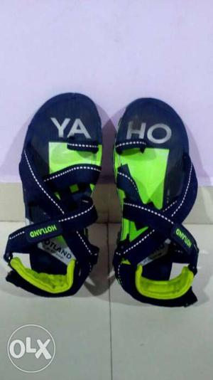 Pair Of Green-and-black Yaho Sandals