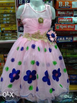 Pink And Blue Illusion Neckline Sleeveless Dress