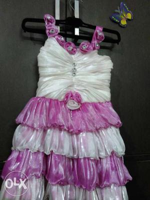 Pink and white frill frock for 5 year's old girl