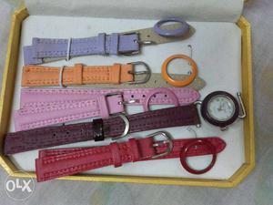 Purple, Orange, Pink, Brown, And Red Leather Watch Bracelets