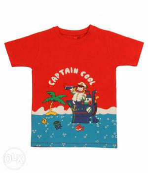 Red, White, And Blue Captain Cool Print Crew Neck Shirt