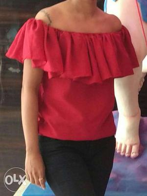 Red ruffle top