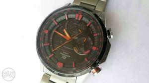 Round Black Framed Casio Edifice Chronograph Watch With