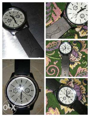 Silver Puma Chronograph Watch With Black Strap