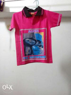 Toddler's Pink And Black Alvin The Chipmunks Printed Polo