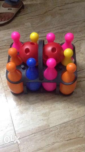 Toddler's Red And Pink Plastic Bowling Set