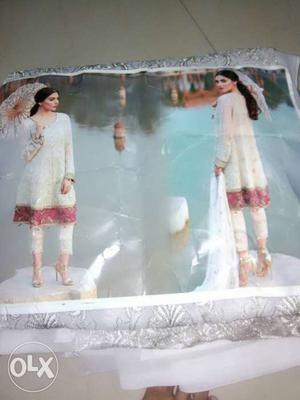 Women's White And Pink Sari Dress