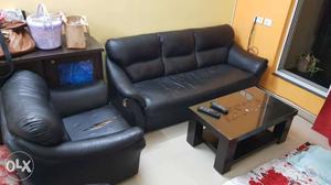 Black color sofa. 3+1 set selling in as is