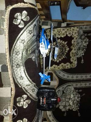 Blue, Gray, And White RC Helicopter