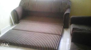 Brown-and-white Fabric Sofa Bed